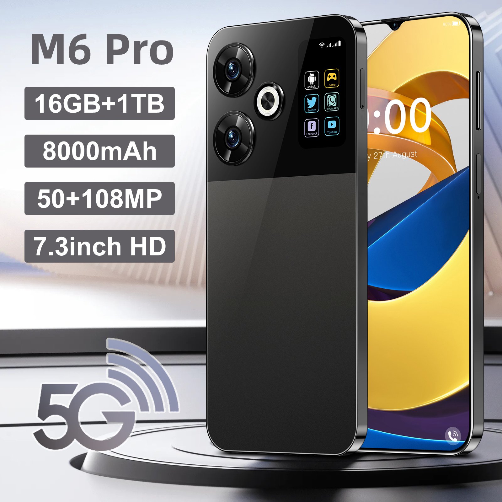 best selling M6 Pro 7.3inch 16GB+1TB Android Smartphones Fingerprint Unlocked Long Standby Deca Core 4G/5G products cheap
